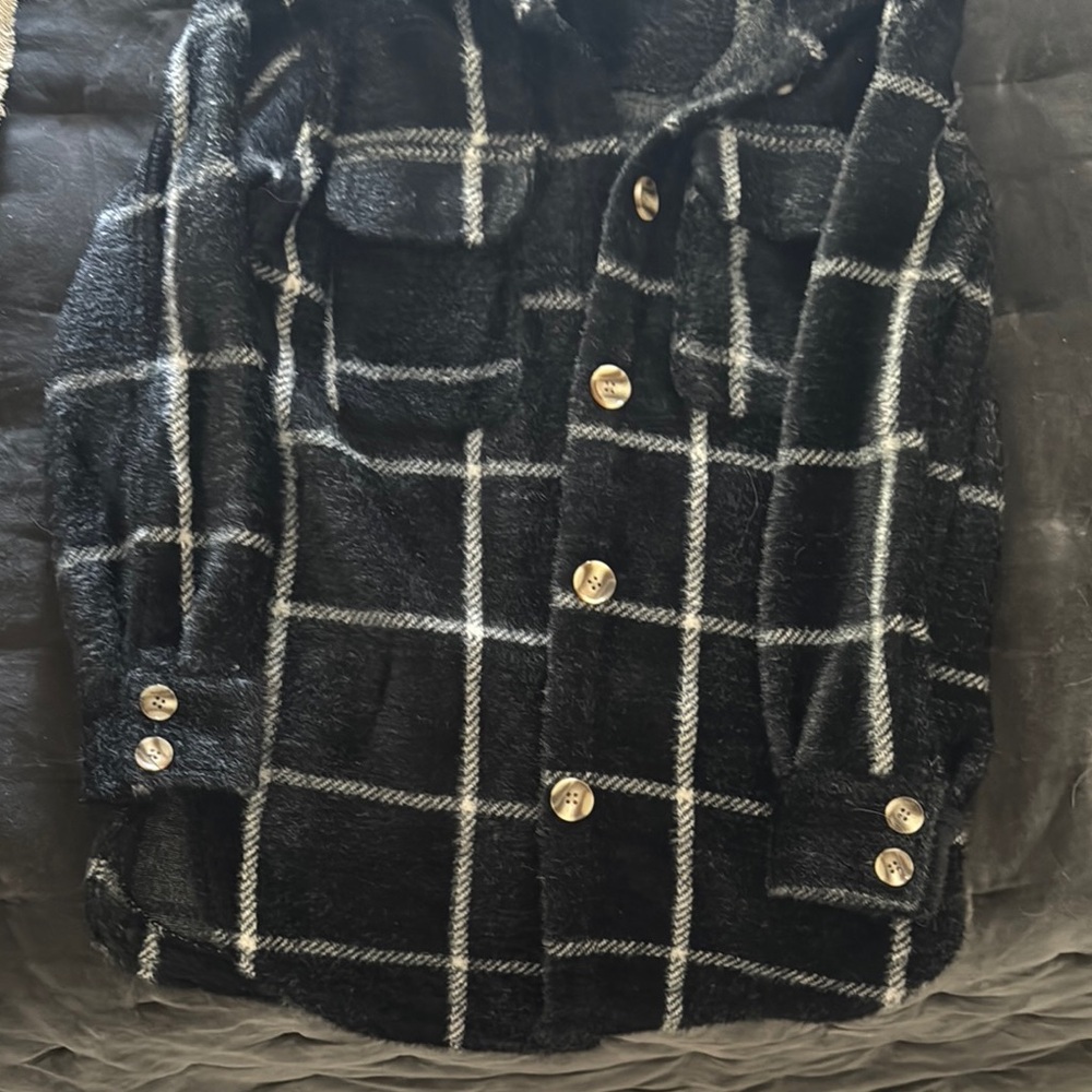 Z supplyBlack and White Plaid Jacket with  Buttons